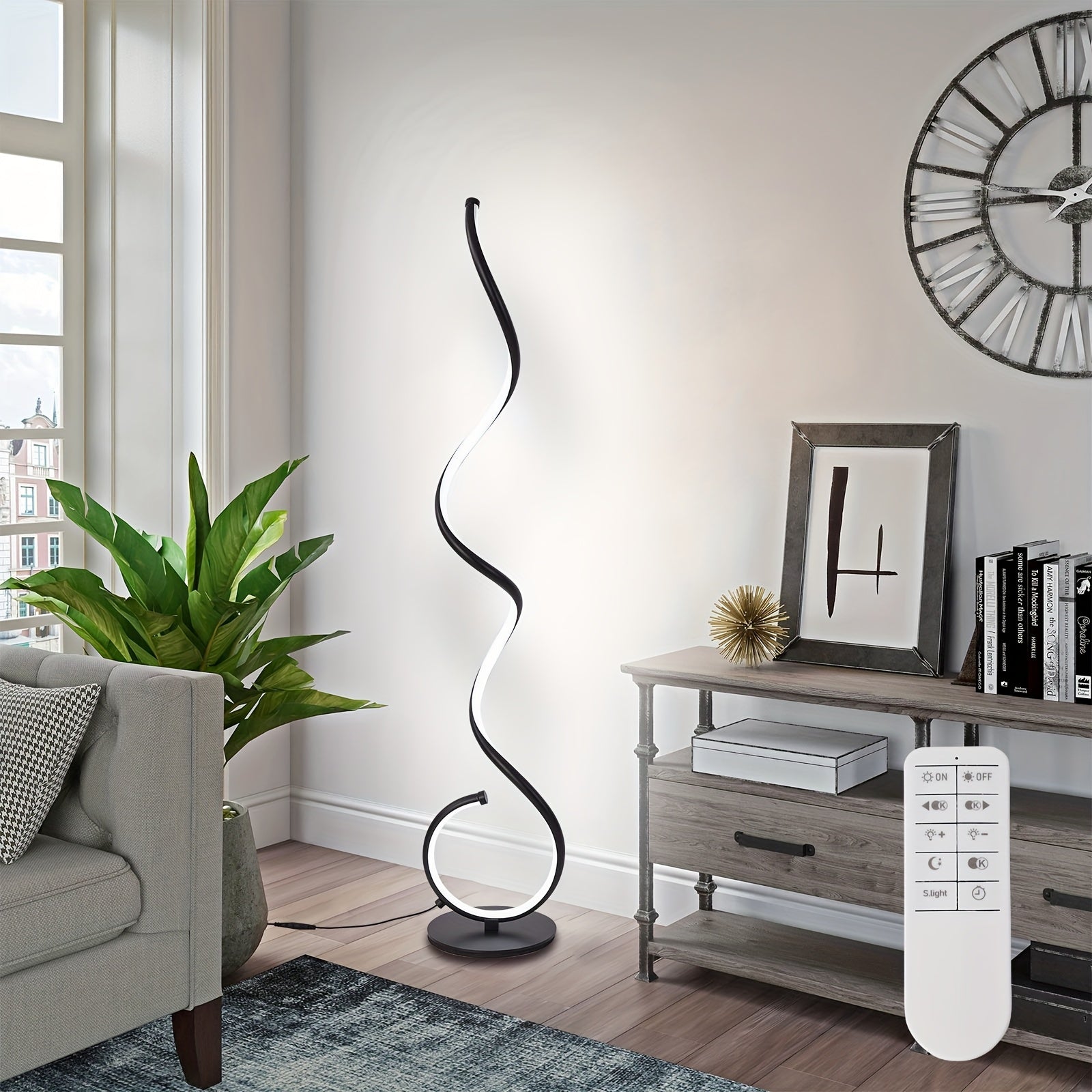 Spiral Floor Lamp 150CM 48W Modern Standing Lamp 3-Color Temperature Dimmable Timing Corner Lamp With Foot Button Switch Reading Lamp For Living Room Indoor Remote Control Tall Lamp