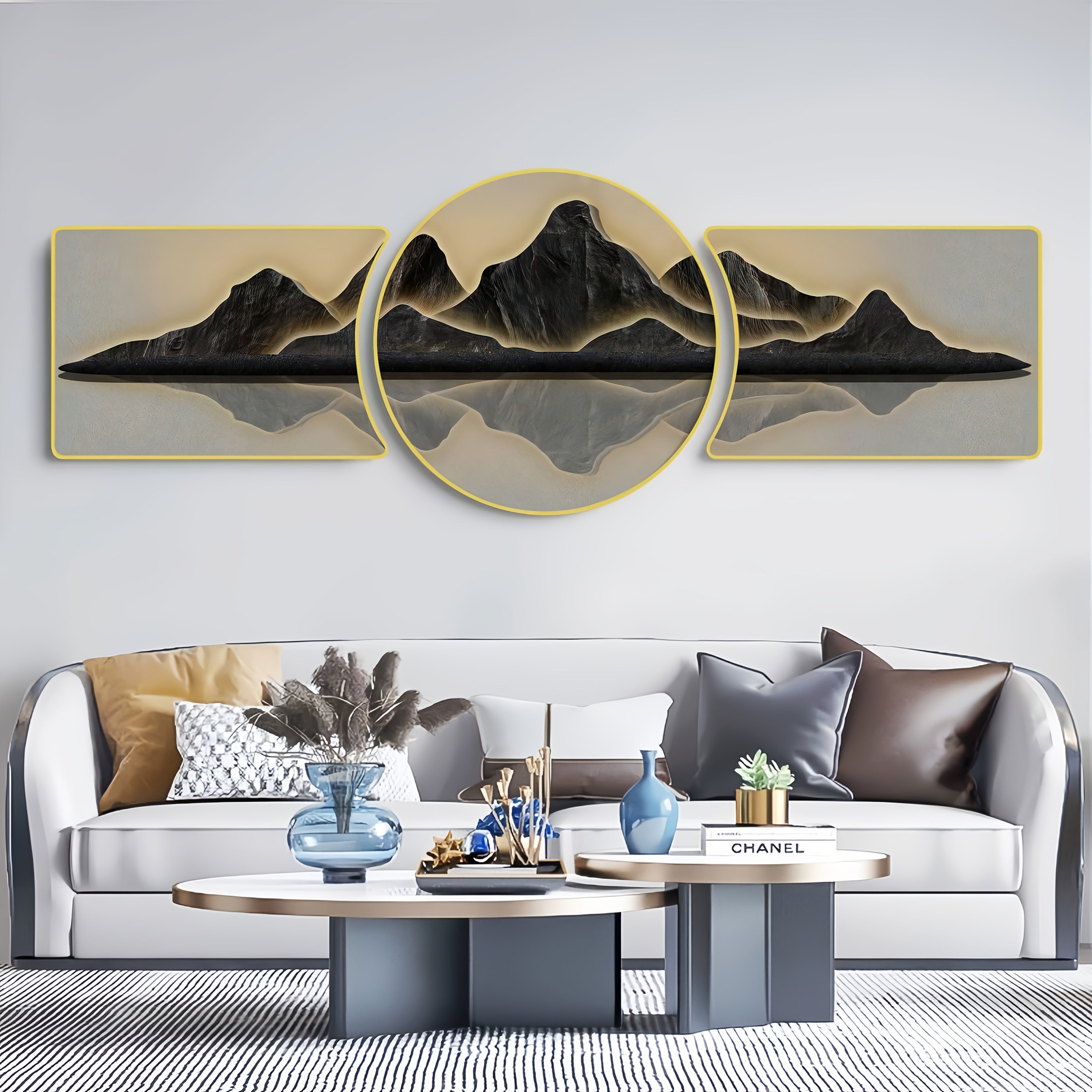 2D Flat, 2D Flat • 3pcs High-End Art Crystal Porcelain Surface Decorative Painting • a Set of Three Pieces • Resin Frame in Two Colors Optional • Victorian-Style Wall Decoration • Suitable for Living Room, Office, Bedroom, Hotel, Bar
