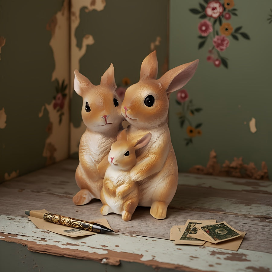 Adorable Family of Three Rabbit Resin Statue, Suitable for Home, Office, or Bookshelf - Perfect for Decorations and as a Perfect Gift for Houses, Holidays, and Birthdays, Modern Home Ornament, Easter Gift, Mother's Day, Father's Day Gift