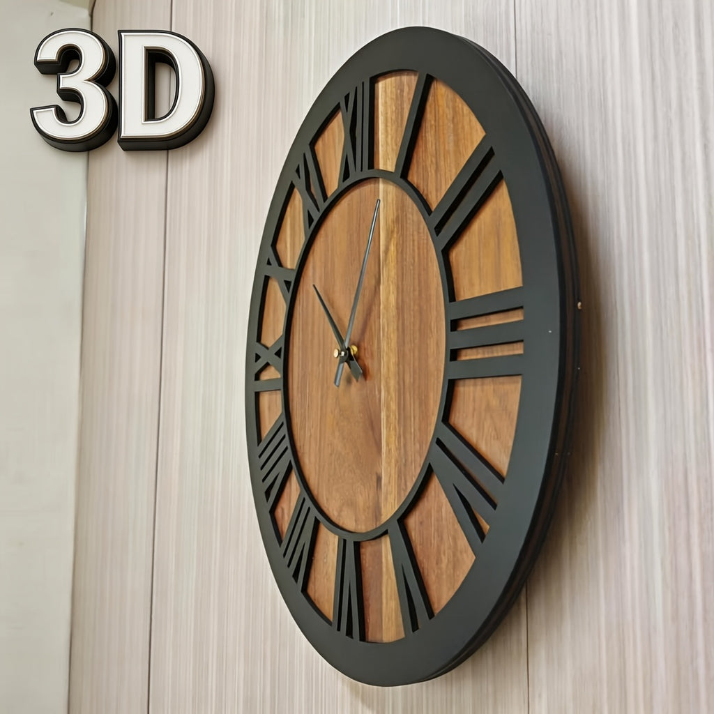 Artistic Silent Round Wall Clock Made of Wood, Battery-Operated, Perfect for Home Decoration in Sizes 14, 16, And 18 Inches. Ideal for Enhancing The Decor of Kitchens, Living Rooms, Bedrooms, And Offices