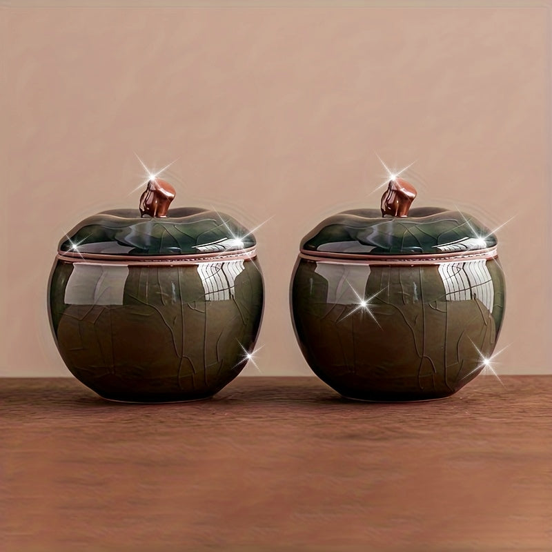 Two Simulated Apple Ceramic Jars Are Suitable for Home Desktop Decoration, Serving As Decorative Pieces for Christmas Eve And Other Home Decor - Non-Food Contact