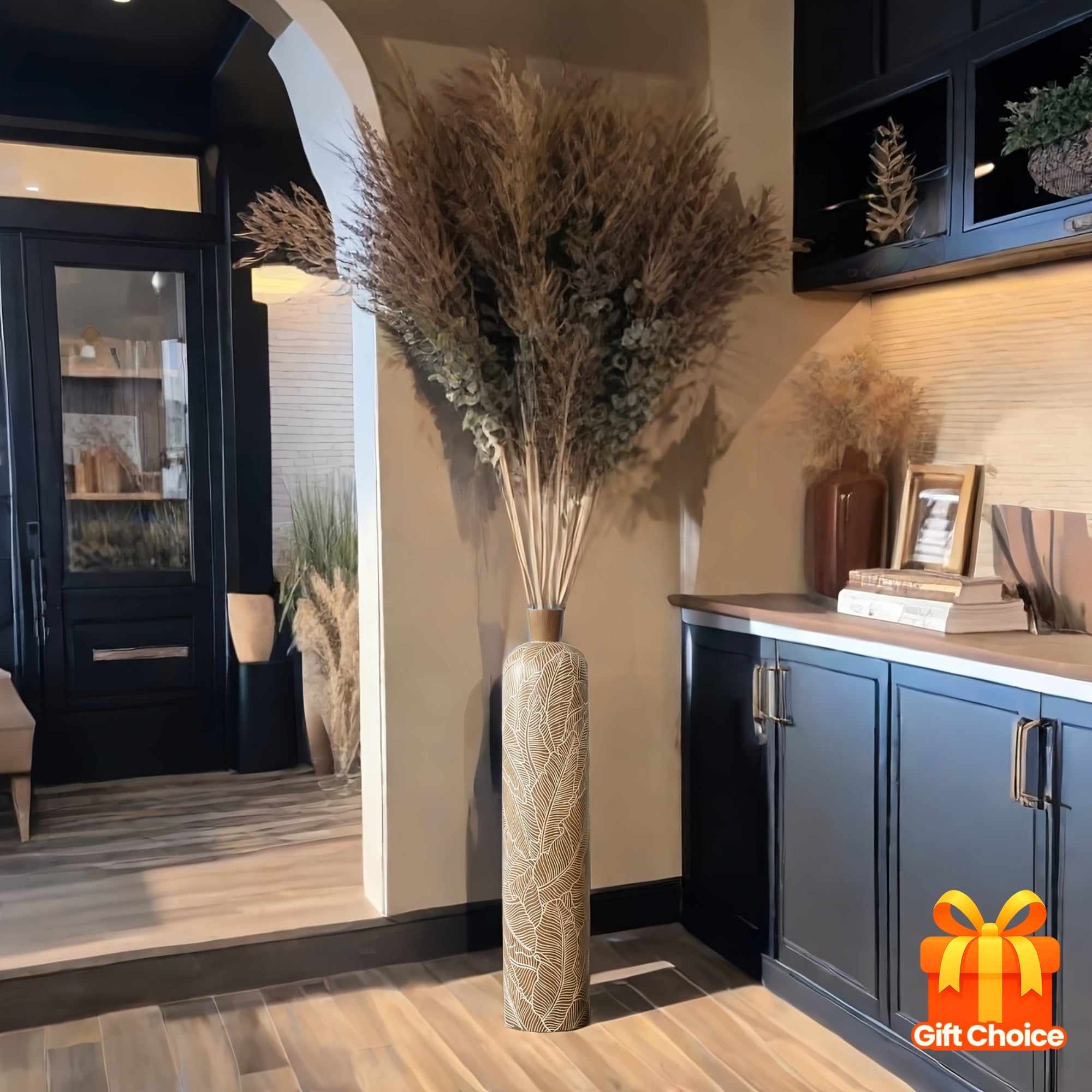 1pc Large Elegant Resin Floor Vase, Perfectly Matches Pampas Grass, Modern Bohemian Home Decor Ornament, Suitable for Indoor & Outdoor Decoration, Office, Coffee shop and Wedding Decoration - Ideal Christmas & New Year Gift