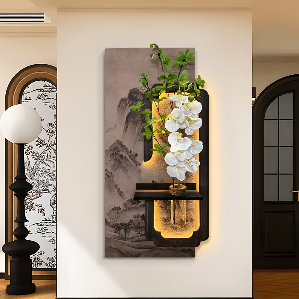LED 3D Retro Sandstone Green Plant Decorative Painting, Realistic Plants, Wall Art for Living Room And Corridor, 3D Vintage Wall Art Decoration, Artistic Sculpture, Suitable for Living Rooms And Bedrooms