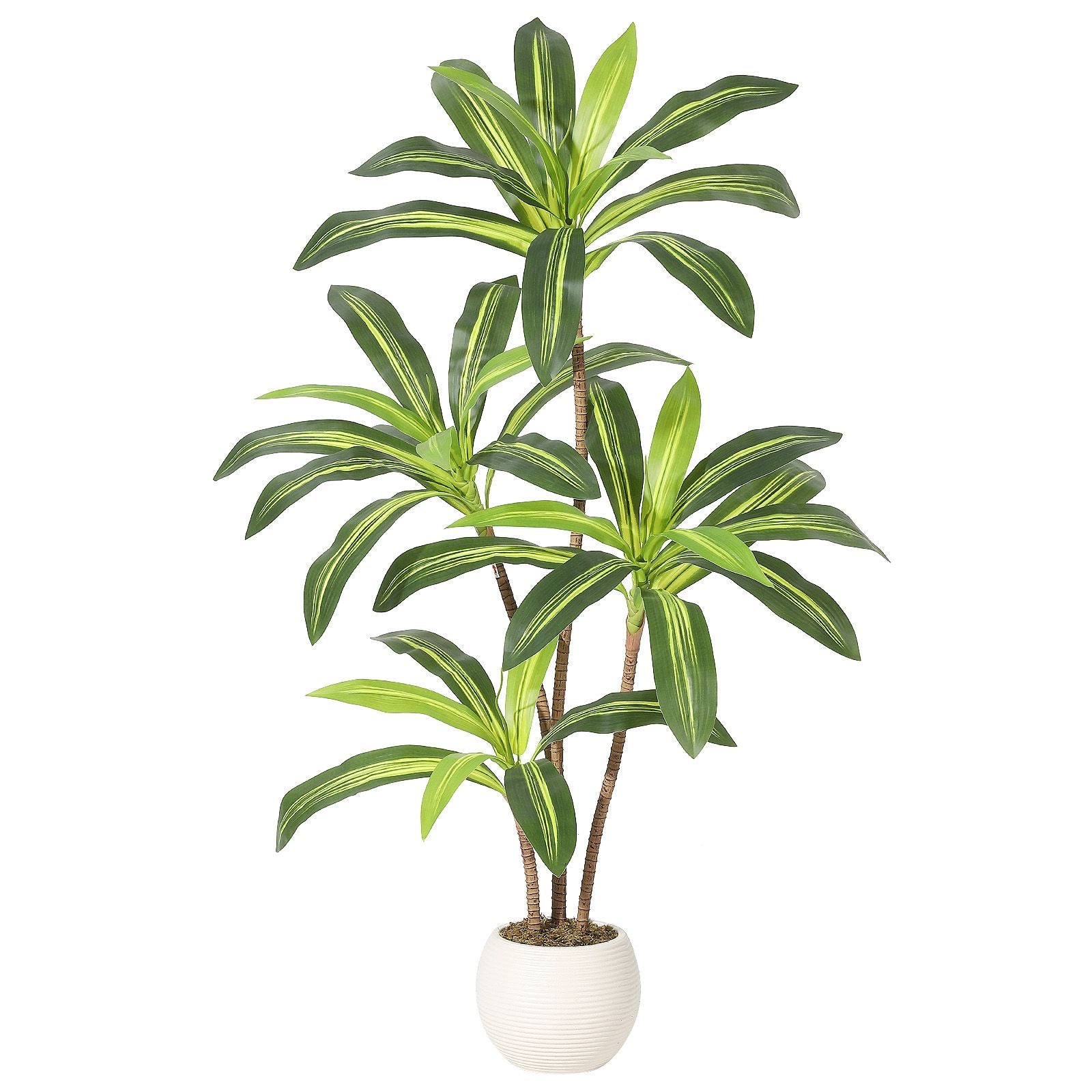 1pc Realistic Artificial Dracaena Tree\u002FYucca Plant in White Ribbed Pot - Low-Maintenance Fake Floor Tree Suitable for, Office, \u002F Decor, Plastic Faux Yucca with Pot for Parties, Events, Modern Spaces - No Maintenance