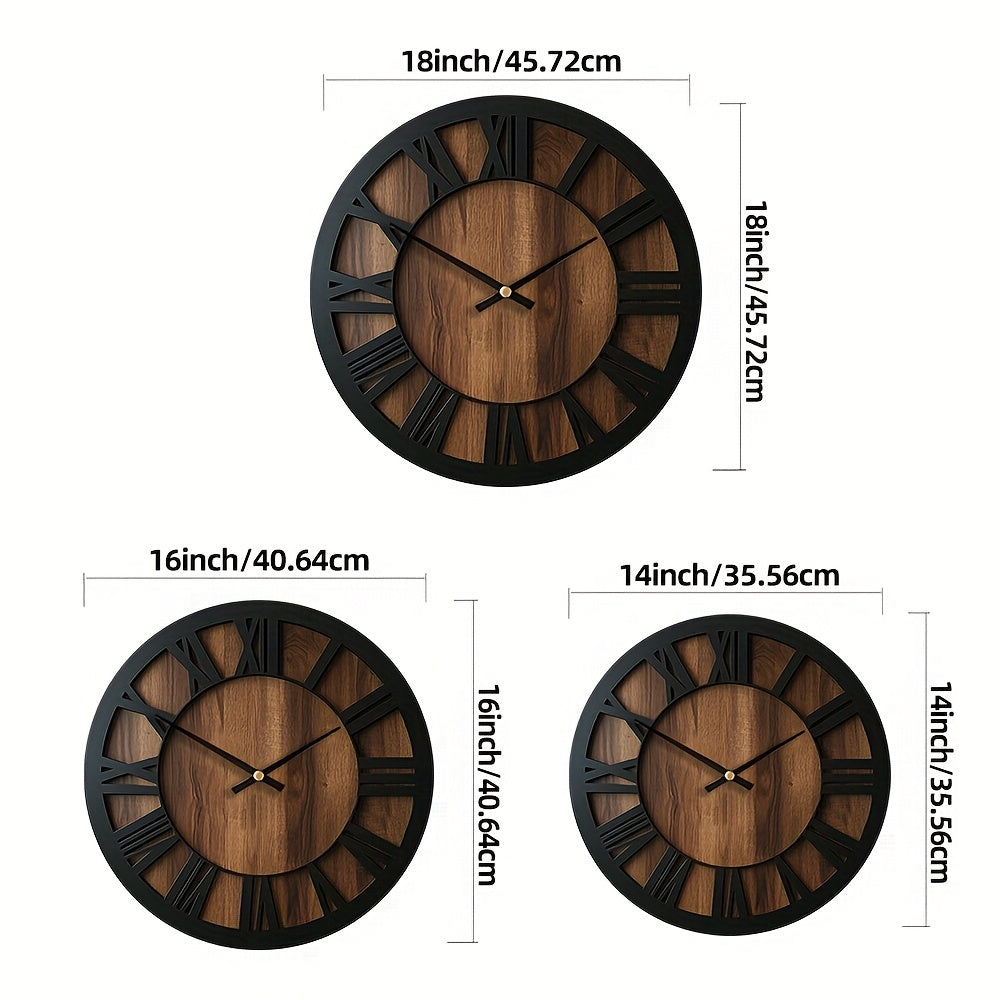 Artistic Silent Round Wall Clock Made of Wood, Battery-Operated, Perfect for Home Decoration in Sizes 14, 16, And 18 Inches. Ideal for Enhancing The Decor of Kitchens, Living Rooms, Bedrooms, And Offices
