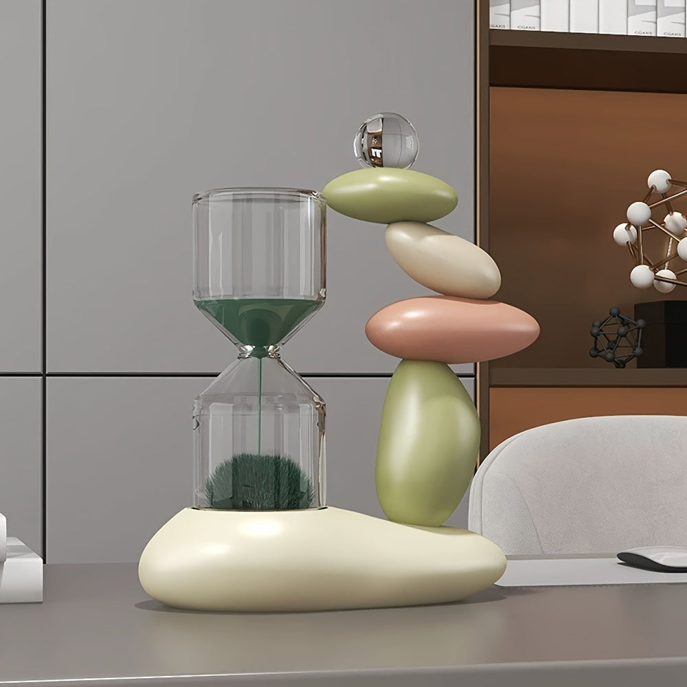 Modern Resin Art Sculpture, Hourglass And Stone Ornaments, Resin Fortune Stone Ornaments, Boho Home Decor, Living Room Decor, Unique Housewarming Gift, Suitable for Various Room Types, Holiday Decorations
