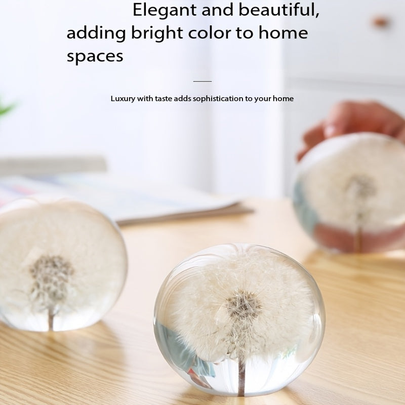 Dandelion Resin Crystal Ball Resin Real Flower Creative Ornaments Transparent Spherical Desktop Decoration Home Living Room Bedroom Furnishings Holiday Gift Romantic Crafts Crystal Ball Dandelion Ornaments Resin Real Flower Specimen Valentine'S Day