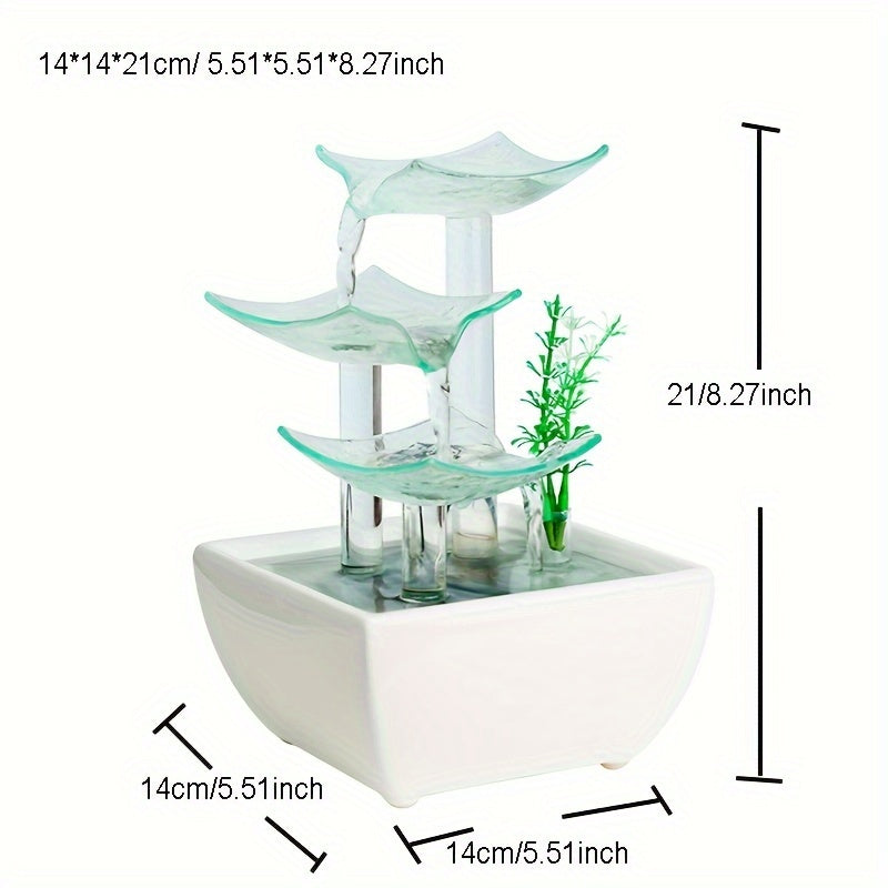 1pc Glass Tabletop Fountain Fiberglass And Ceramic Material Office Tabletop Water Fountain Elegant Ceramic Water Fountain for Home Decoration Glass Water Fountain with Nice LED Business Gifts Decoration Fountain for Tabletop And for Home Decoration
