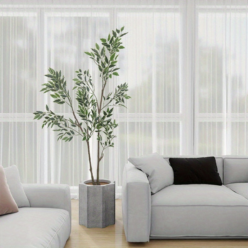 Nordic-Inspired Faux White Fig Tree, a High-End Luxury Decorative Piece for Indoor Living Rooms, Large Floor-Standing Ornament, Simulating Greenery with a White-Edged Fig Potted Plant
