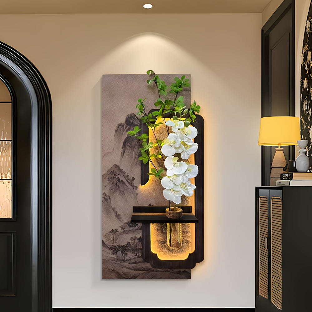 LED 3D Retro Sandstone Green Plant Decorative Painting, Realistic Plants, Wall Art for Living Room And Corridor, 3D Vintage Wall Art Decoration, Artistic Sculpture, Suitable for Living Rooms And Bedrooms