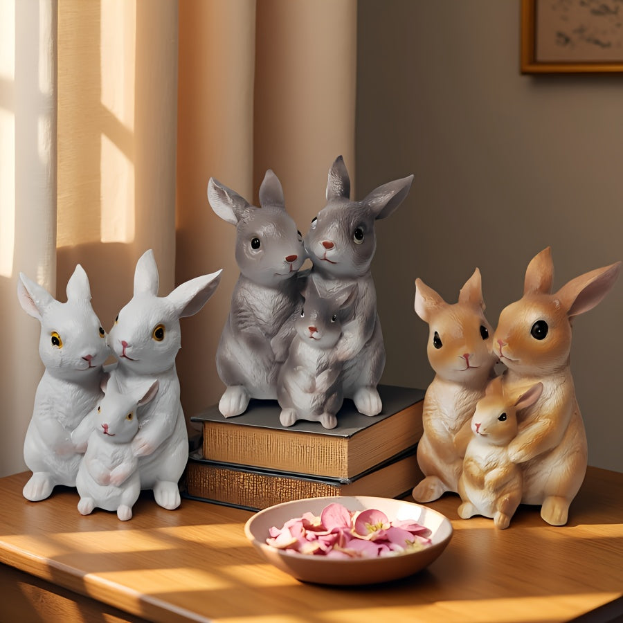 Adorable Family of Three Rabbit Resin Statue, Suitable for Home, Office, or Bookshelf - Perfect for Decorations and as a Perfect Gift for Houses, Holidays, and Birthdays, Modern Home Ornament, Easter Gift, Mother's Day, Father's Day Gift