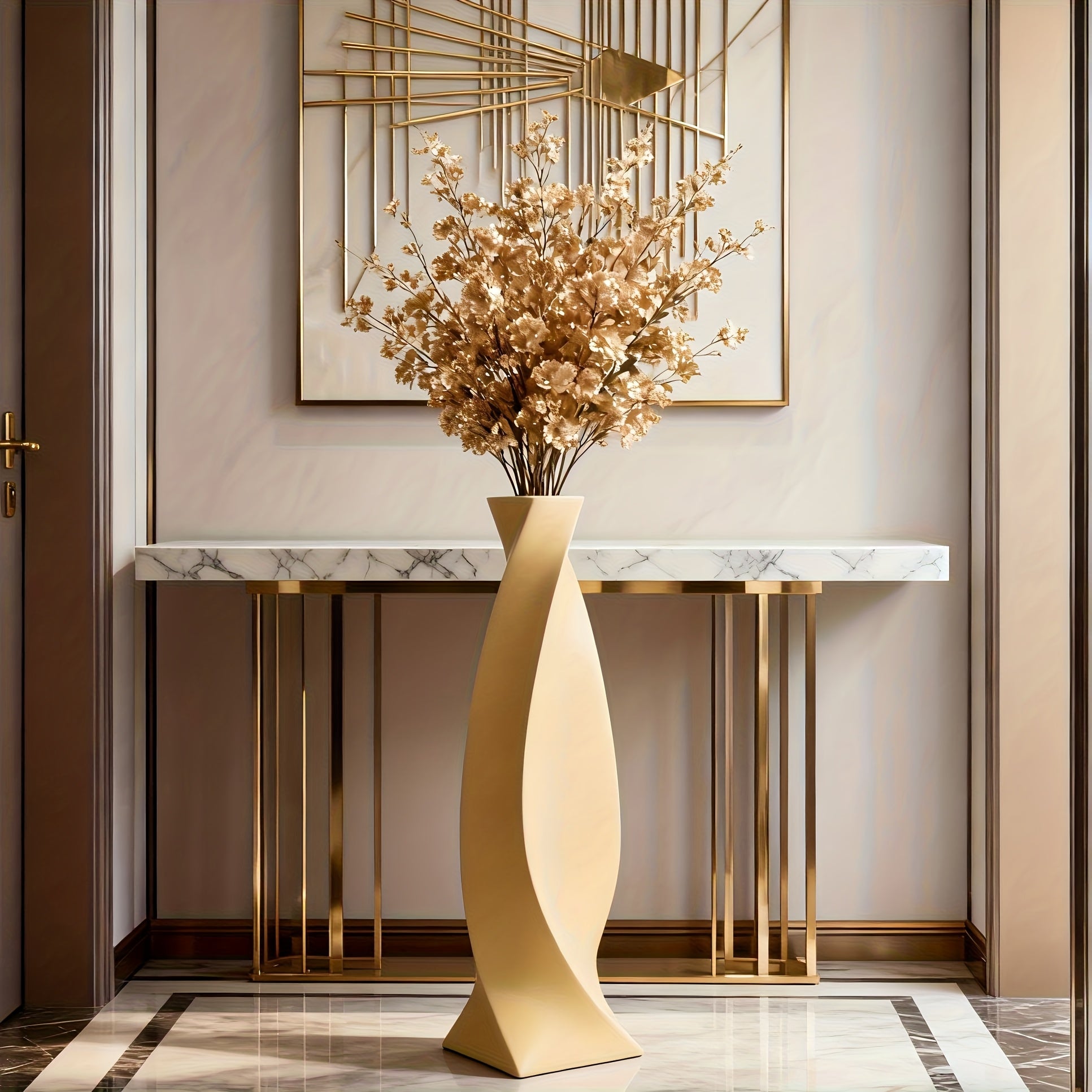 Large Ceramic Vase Large Ceramic Vase | Modern Minimalist Twisted 73cm High Hand-Painted European Luxury | Ideal for Artificial Flowers, Hallways, Living Rooms, Weddings, Festive Decorations