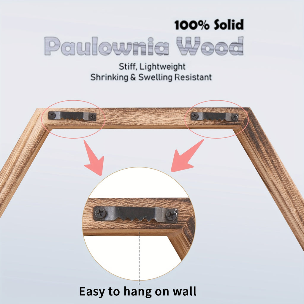 5pcs Driftwood Finish Hexagon Floating Shelves - Wall Mounted Wood Storage for Bathroom, Bedroom, Living Room
