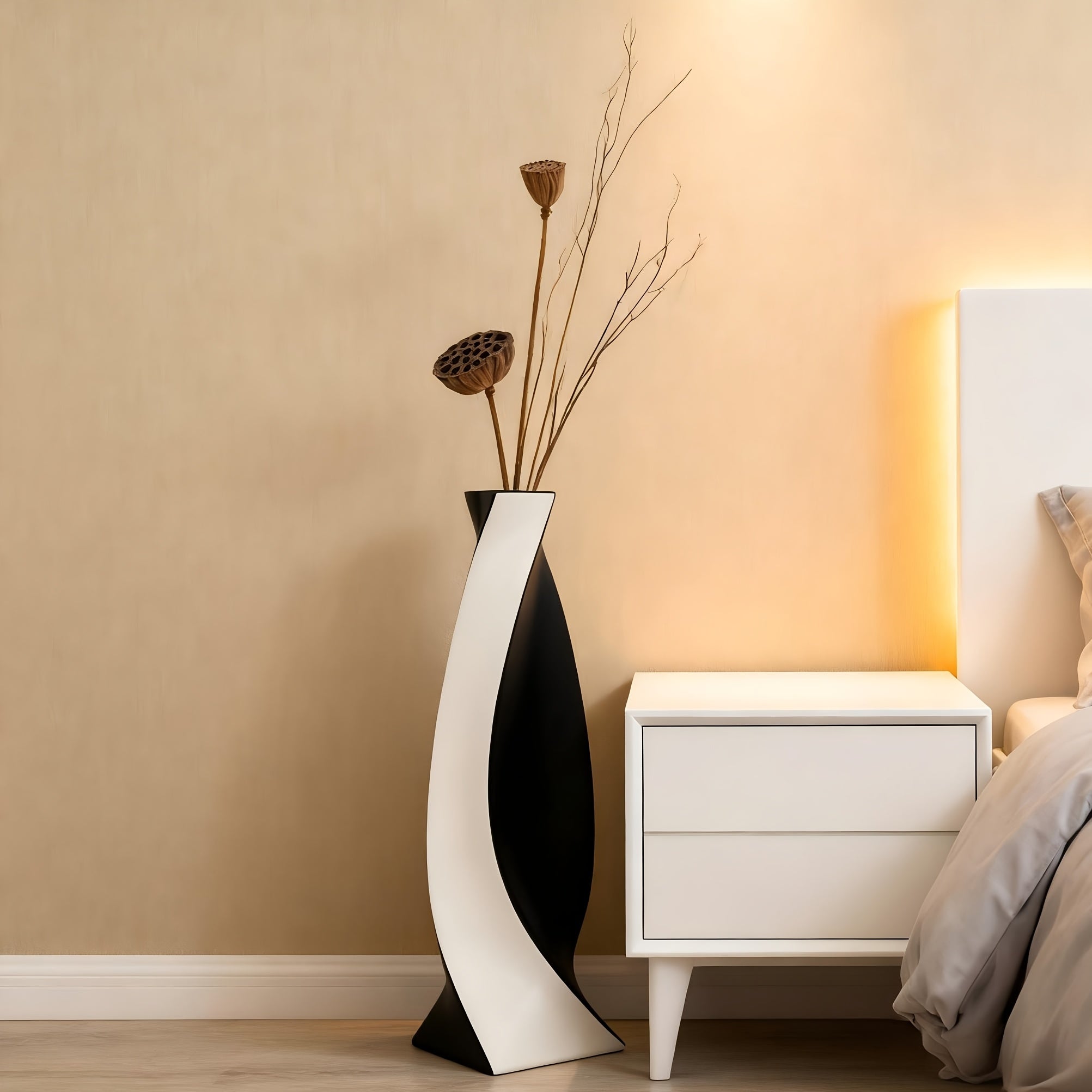 Large Ceramic Vase Large Ceramic Vase | Modern Minimalist Twisted 73cm High Hand-Painted European Luxury | Ideal for Artificial Flowers, Hallways, Living Rooms, Weddings, Festive Decorations