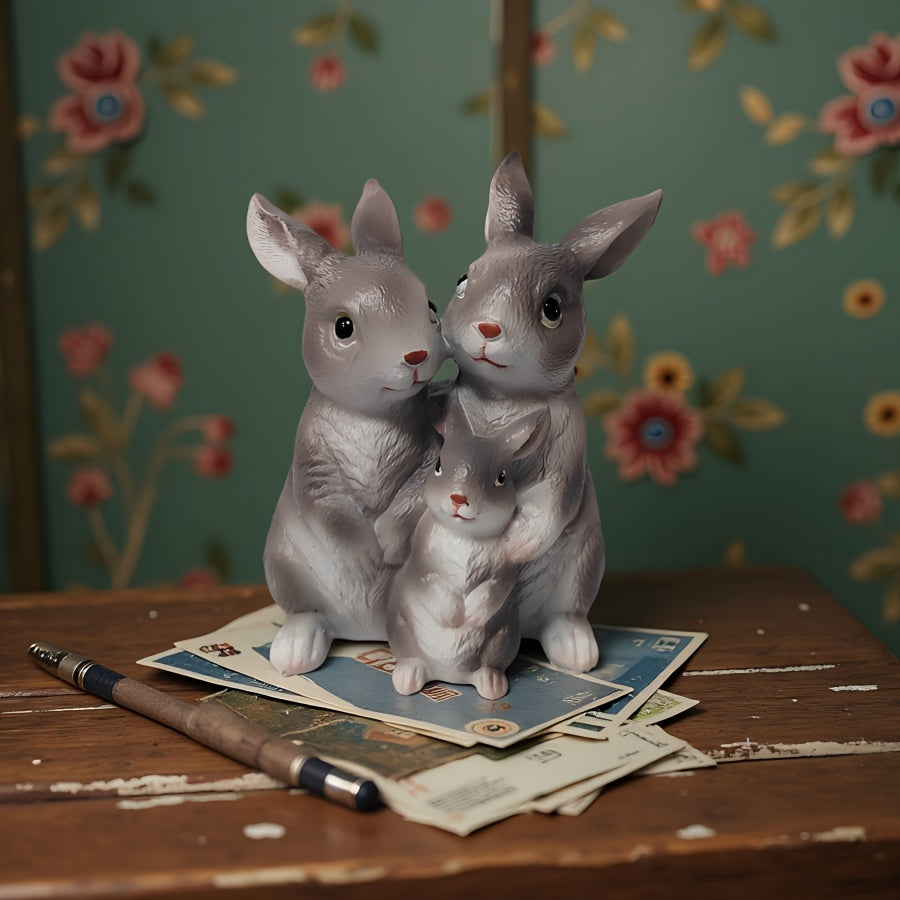 Adorable Family of Three Rabbit Resin Statue, Suitable for Home, Office, or Bookshelf - Perfect for Decorations and as a Perfect Gift for Houses, Holidays, and Birthdays, Modern Home Ornament, Easter Gift, Mother's Day, Father's Day Gift
