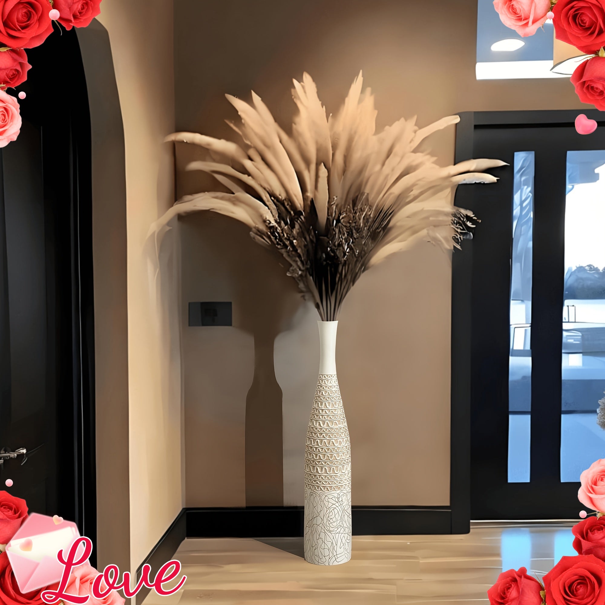 Decorates Living Room Bohemian Style 1pc Resin Floor Vase | Cylinder Shape, Moire Pattern, Ideal for Pampas Grass, Decorates Living Room, Bedroom, Fireplace, Entrance, Perfect as New Year, Wedding, Housewarming Gift