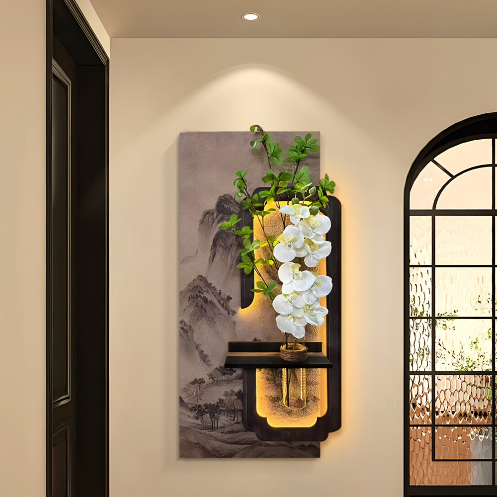LED 3D Retro Sandstone Green Plant Decorative Painting, Realistic Plants, Wall Art for Living Room And Corridor, 3D Vintage Wall Art Decoration, Artistic Sculpture, Suitable for Living Rooms And Bedrooms