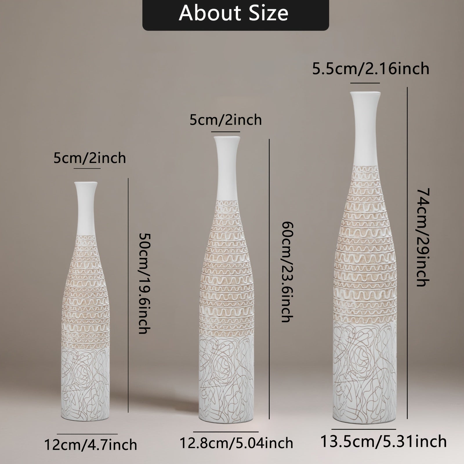 Decorates Living Room Bohemian Style 1pc Resin Floor Vase | Cylinder Shape, Moire Pattern, Ideal for Pampas Grass, Decorates Living Room, Bedroom, Fireplace, Entrance, Perfect as New Year, Wedding, Housewarming Gift