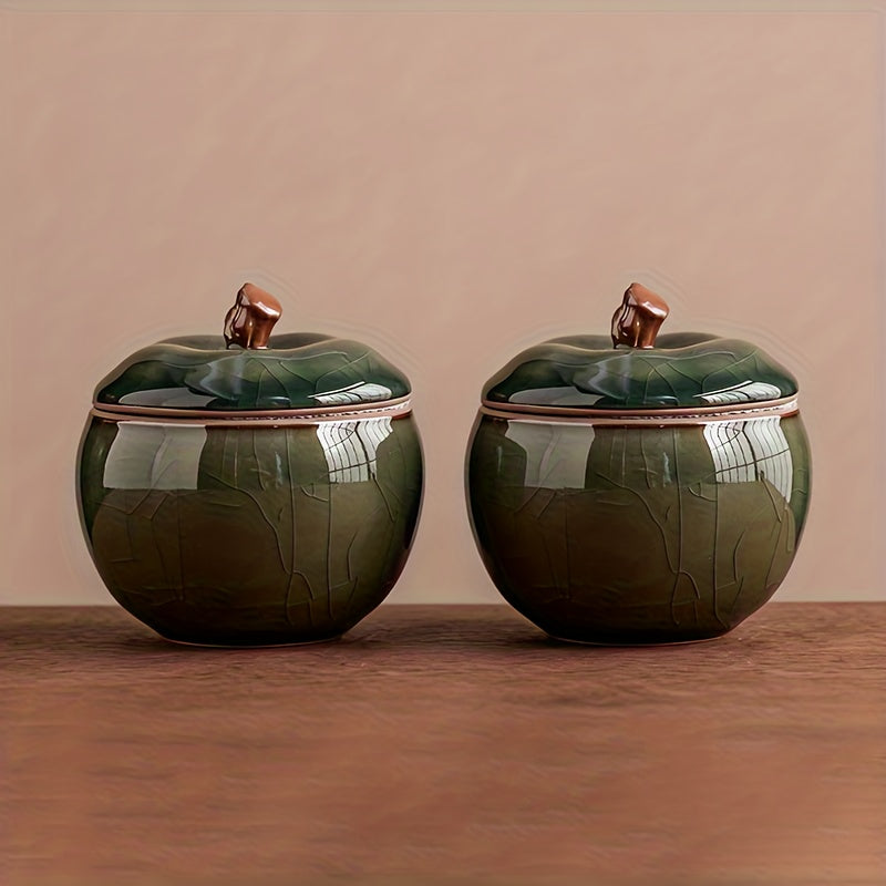 Two Simulated Apple Ceramic Jars Are Suitable for Home Desktop Decoration, Serving As Decorative Pieces for Christmas Eve And Other Home Decor - Non-Food Contact