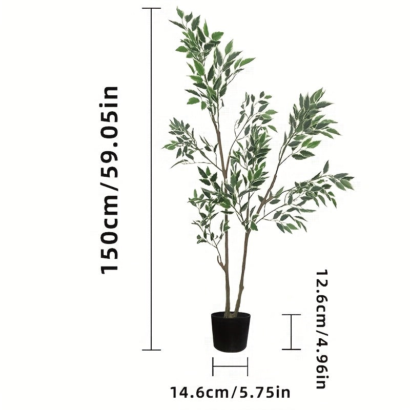 Nordic-Inspired Faux White Fig Tree, a High-End Luxury Decorative Piece for Indoor Living Rooms, Large Floor-Standing Ornament, Simulating Greenery with a White-Edged Fig Potted Plant
