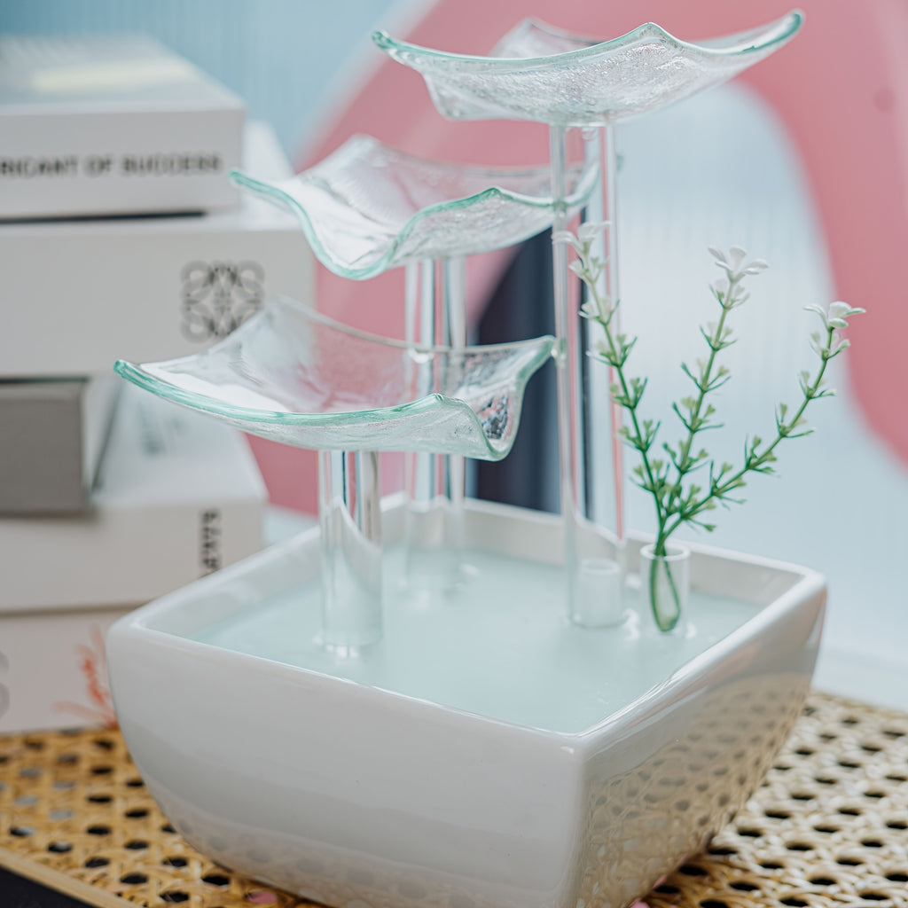 1pc Glass Tabletop Fountain Fiberglass And Ceramic Material Office Tabletop Water Fountain Elegant Ceramic Water Fountain for Home Decoration Glass Water Fountain with Nice LED Business Gifts Decoration Fountain for Tabletop And for Home Decoration