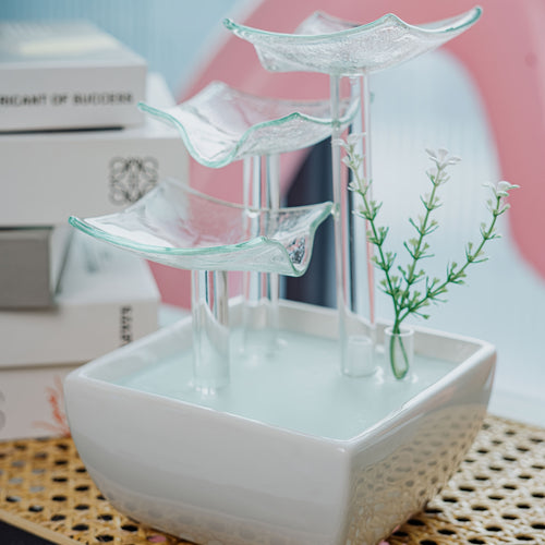 1pc Glass Tabletop Fountain Fiberglass And Ceramic Material Office Tabletop Water Fountain Elegant Ceramic Water Fountain for Home Decoration Glass Water Fountain with Nice LED Business Gifts Decoration Fountain for Tabletop And for Home Decoration