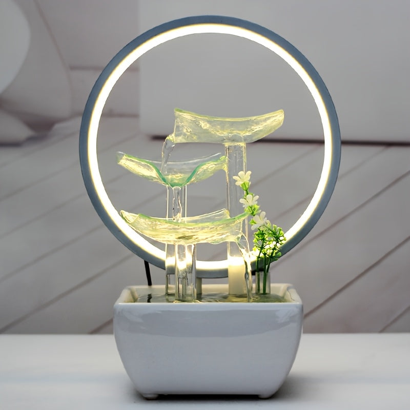 1pc Glass Tabletop Fountain Fiberglass And Ceramic Material Office Tabletop Water Fountain Elegant Ceramic Water Fountain for Home Decoration Glass Water Fountain with Nice LED Business Gifts Decoration Fountain for Tabletop And for Home Decoration