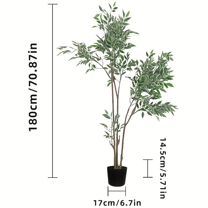 Nordic-Inspired Faux White Fig Tree, a High-End Luxury Decorative Piece for Indoor Living Rooms, Large Floor-Standing Ornament, Simulating Greenery with a White-Edged Fig Potted Plant