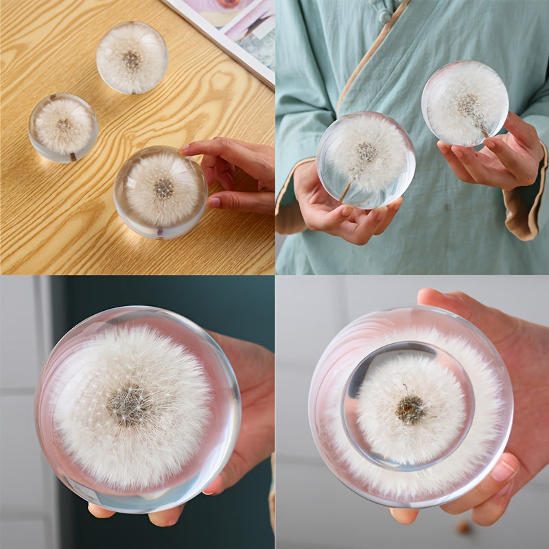 Dandelion Resin Crystal Ball Resin Real Flower Creative Ornaments Transparent Spherical Desktop Decoration Home Living Room Bedroom Furnishings Holiday Gift Romantic Crafts Crystal Ball Dandelion Ornaments Resin Real Flower Specimen Valentine'S Day