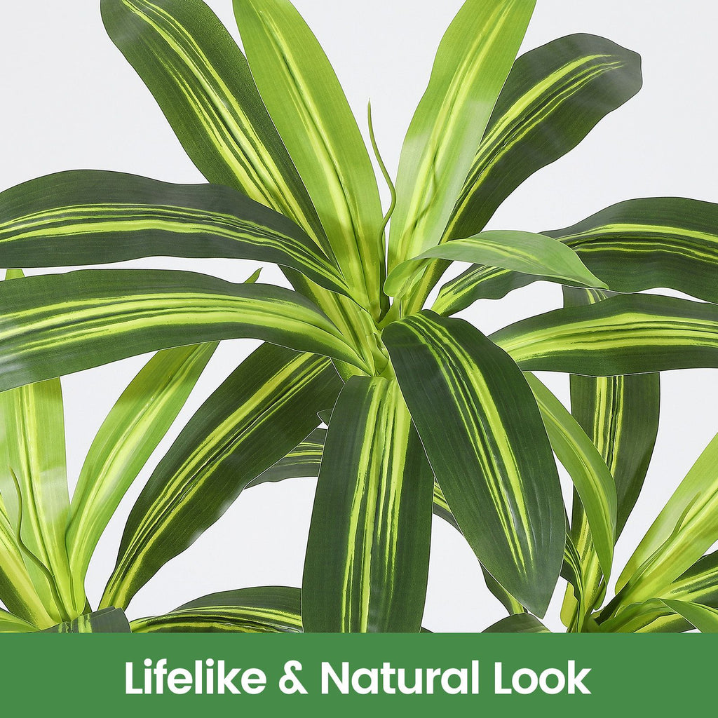 1pc Realistic Artificial Dracaena Tree\u002FYucca Plant in White Ribbed Pot - Low-Maintenance Fake Floor Tree Suitable for, Office, \u002F Decor, Plastic Faux Yucca with Pot for Parties, Events, Modern Spaces - No Maintenance