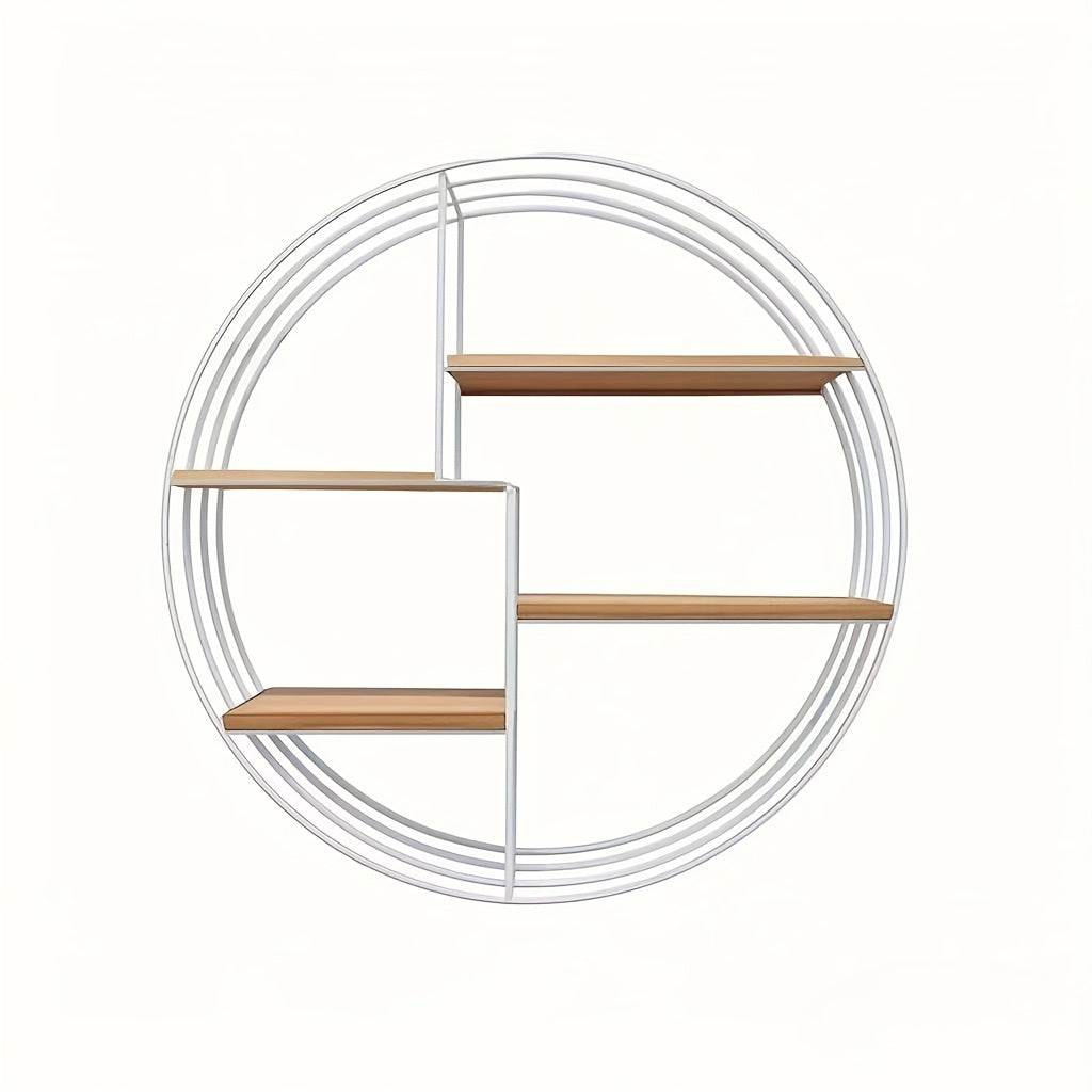 Golden, Black, Four-layer Multi-functional Storage Shelf, Round Wall-mounted Floating Shelf - Iron and Wood Combination, Living Room, Bedroom, Bathroom, Dining and Farmhouse Storage Multi-functional Organizer (lights Not Included), Floating Shelves