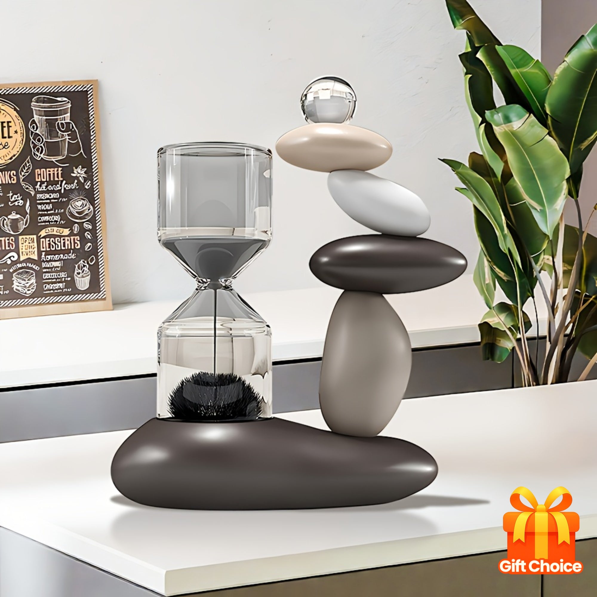 Modern Resin Art Sculpture, Hourglass And Stone Ornaments, Resin Fortune Stone Ornaments, Boho Home Decor, Living Room Decor, Unique Housewarming Gift, Suitable for Various Room Types, Holiday Decorations