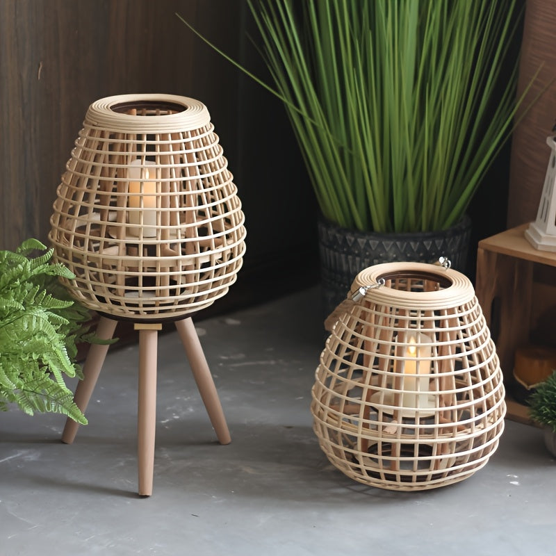 Hand-Woven Vine Lamp with Candle Holder – Rustic Floor Standing Lantern, Ideal for Home Decor, Balcony, Hotel, and Restaurant Ambiance, Lamps for Living Room