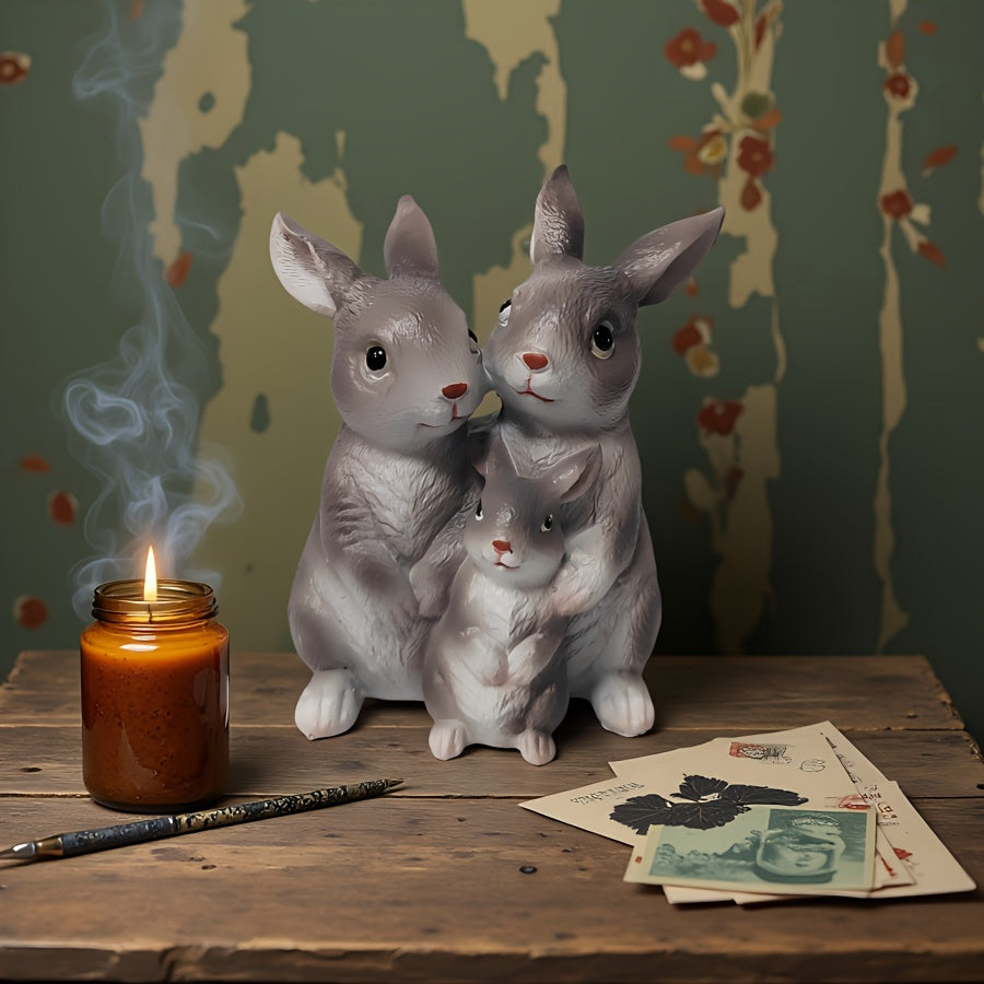 Adorable Family of Three Rabbit Resin Statue, Suitable for Home, Office, or Bookshelf - Perfect for Decorations and as a Perfect Gift for Houses, Holidays, and Birthdays, Modern Home Ornament, Easter Gift, Mother's Day, Father's Day Gift