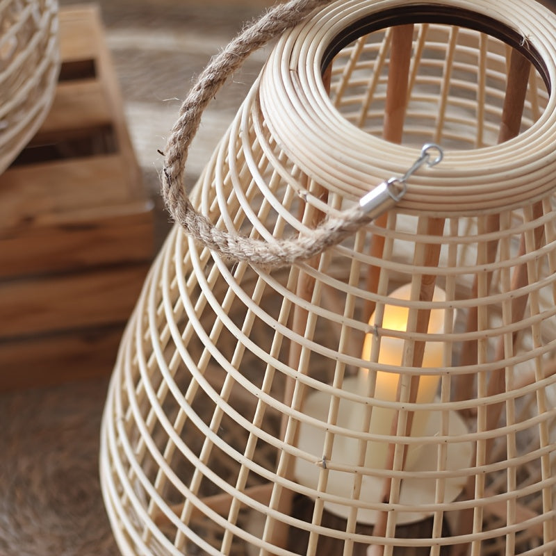 Hand-Woven Vine Lamp with Candle Holder – Rustic Floor Standing Lantern, Ideal for Home Decor, Balcony, Hotel, and Restaurant Ambiance, Lamps for Living Room