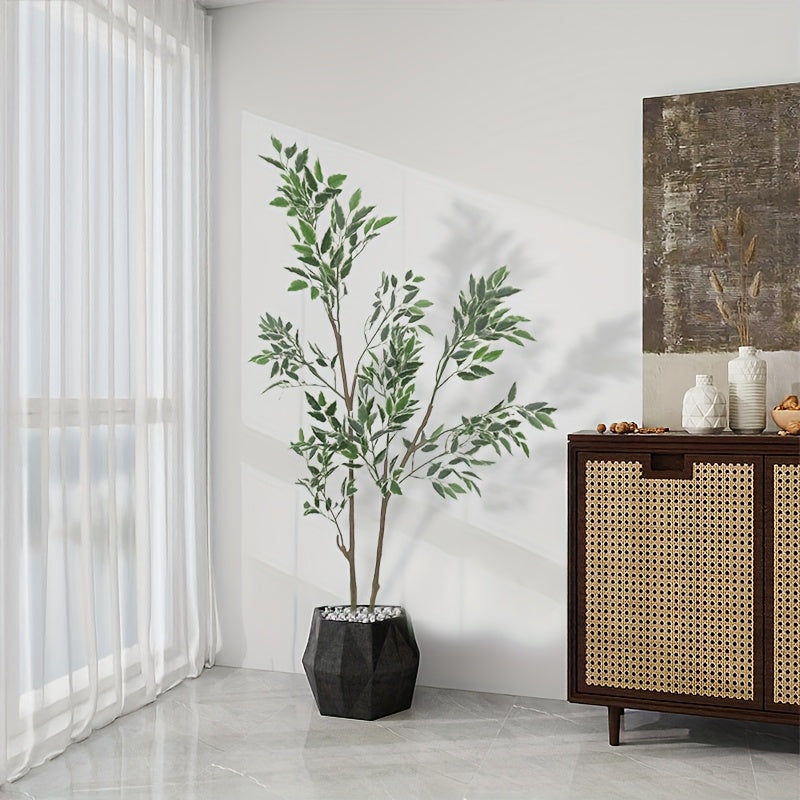 Nordic-Inspired Faux White Fig Tree, a High-End Luxury Decorative Piece for Indoor Living Rooms, Large Floor-Standing Ornament, Simulating Greenery with a White-Edged Fig Potted Plant