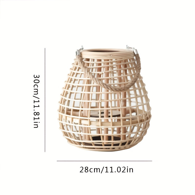 Hand-Woven Vine Lamp with Candle Holder – Rustic Floor Standing Lantern, Ideal for Home Decor, Balcony, Hotel, and Restaurant Ambiance, Lamps for Living Room