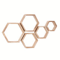 5pcs Driftwood Finish Hexagon Floating Shelves - Wall Mounted Wood Storage for Bathroom, Bedroom, Living Room