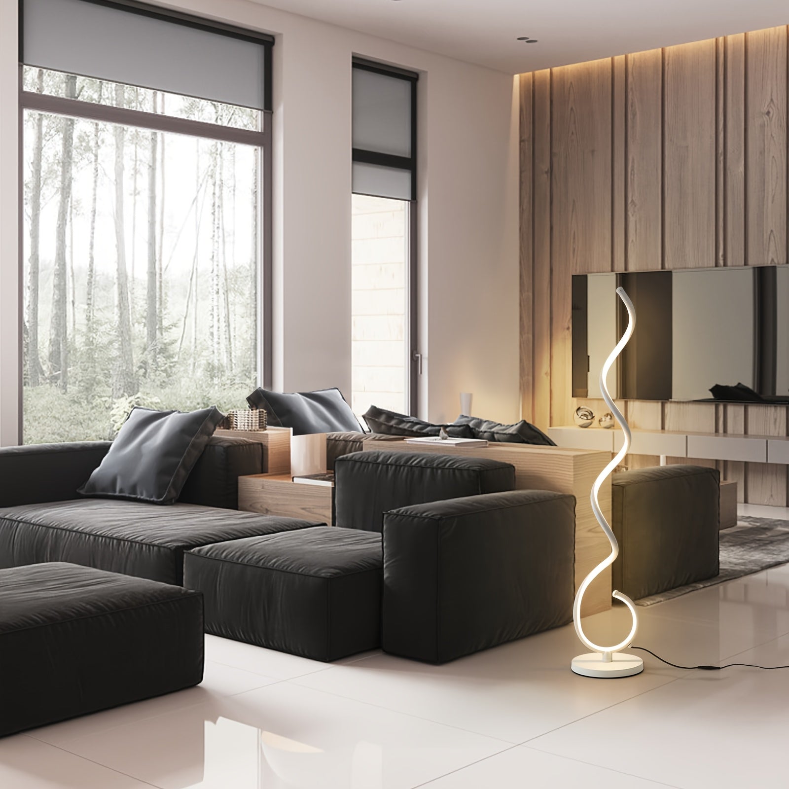 Spiral Floor Lamp 150CM 48W Modern Standing Lamp 3-Color Temperature Dimmable Timing Corner Lamp With Foot Button Switch Reading Lamp For Living Room Indoor Remote Control Tall Lamp