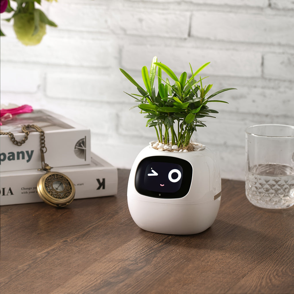 Cubidupi Smart Mini Planter Robot - Self-Watering Electronic Pet Plant Pot with Alerts, \u002FOutdoor Plant Care, Cute Desktop Greenery Companion for Home, Office, Room - Low-Maintenance Gift (Compatible with Smart