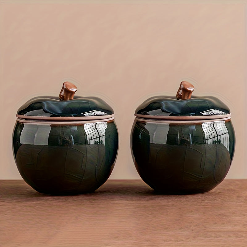 Two Simulated Apple Ceramic Jars Are Suitable for Home Desktop Decoration, Serving As Decorative Pieces for Christmas Eve And Other Home Decor - Non-Food Contact