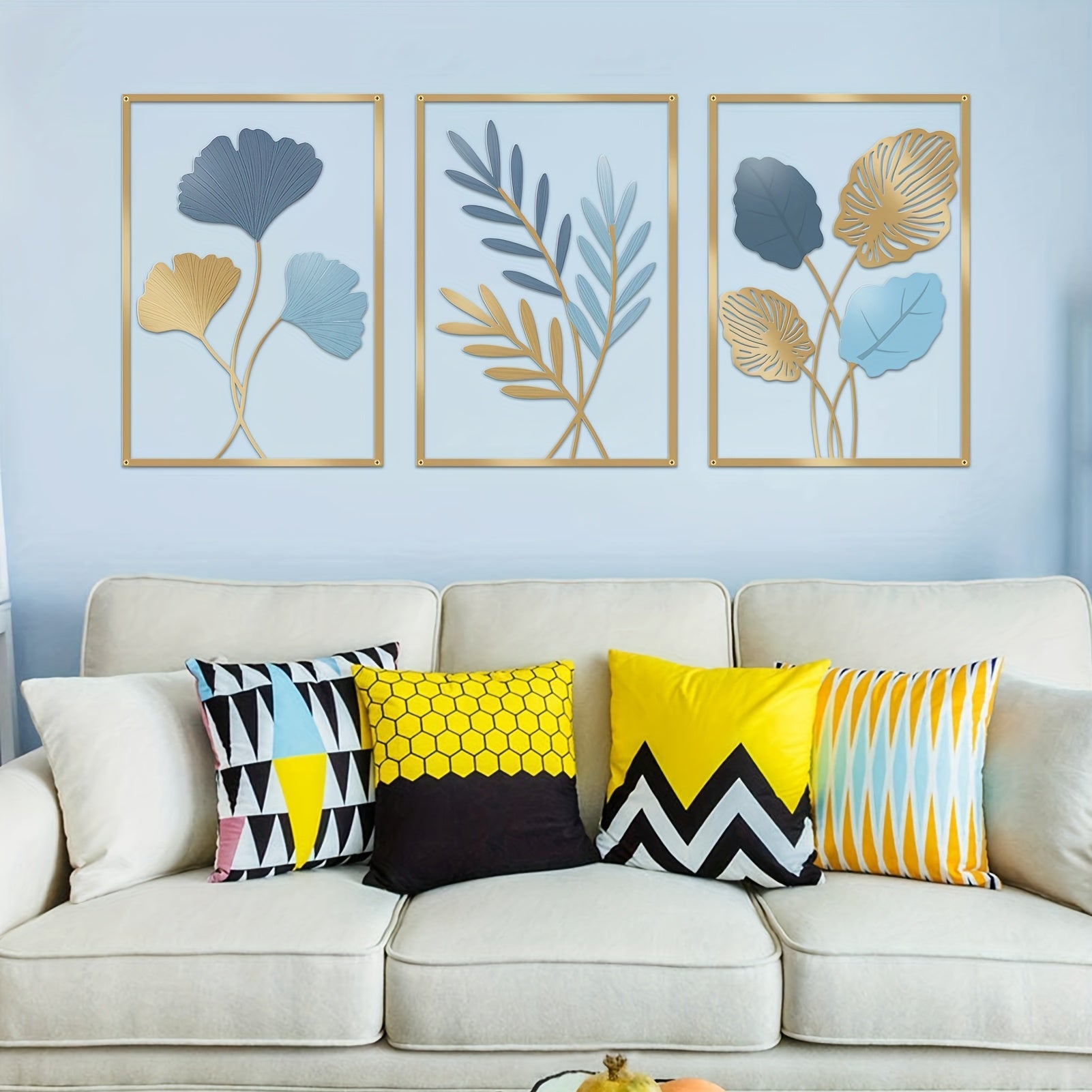 3pcs Metal Colored Statue Wall Decoration, Painted Ginkgo, Monstera, Olive Branch Plant Wall Decoration, Living Room, Bedroom, Bathroom, Office, Apartment Art Decoration, Wall Decoration, Room Decoration, New Home Decoration, Home Decoration