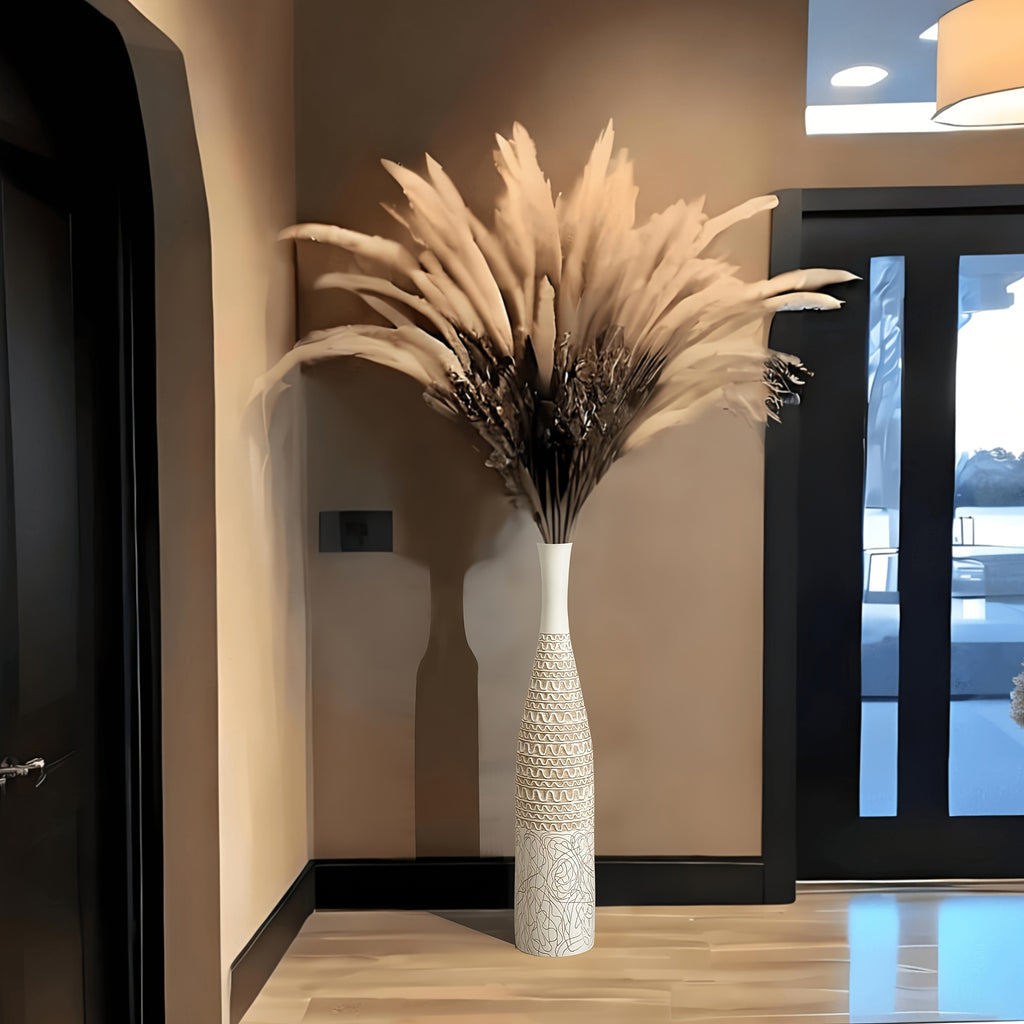 Decorates Living Room Bohemian Style 1pc Resin Floor Vase | Cylinder Shape, Moire Pattern, Ideal for Pampas Grass, Decorates Living Room, Bedroom, Fireplace, Entrance, Perfect as New Year, Wedding, Housewarming Gift