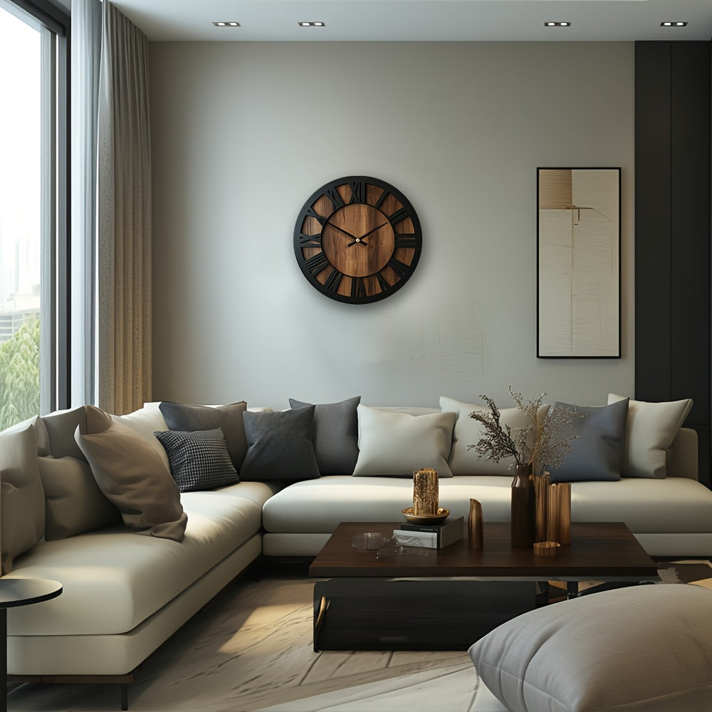 Artistic Silent Round Wall Clock Made of Wood, Battery-Operated, Perfect for Home Decoration in Sizes 14, 16, And 18 Inches. Ideal for Enhancing The Decor of Kitchens, Living Rooms, Bedrooms, And Offices