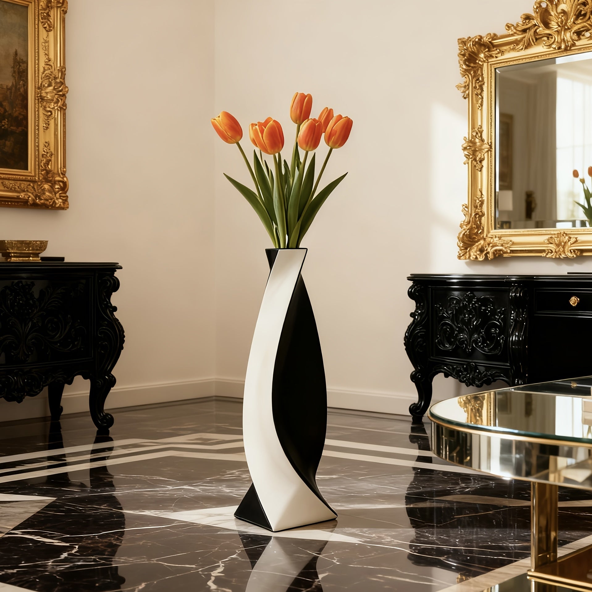 Large Ceramic Vase Large Ceramic Vase | Modern Minimalist Twisted 73cm High Hand-Painted European Luxury | Ideal for Artificial Flowers, Hallways, Living Rooms, Weddings, Festive Decorations