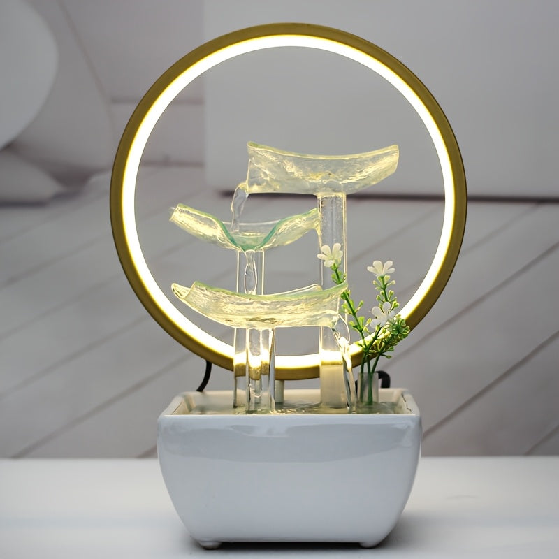 1pc Glass Tabletop Fountain Fiberglass And Ceramic Material Office Tabletop Water Fountain Elegant Ceramic Water Fountain for Home Decoration Glass Water Fountain with Nice LED Business Gifts Decoration Fountain for Tabletop And for Home Decoration