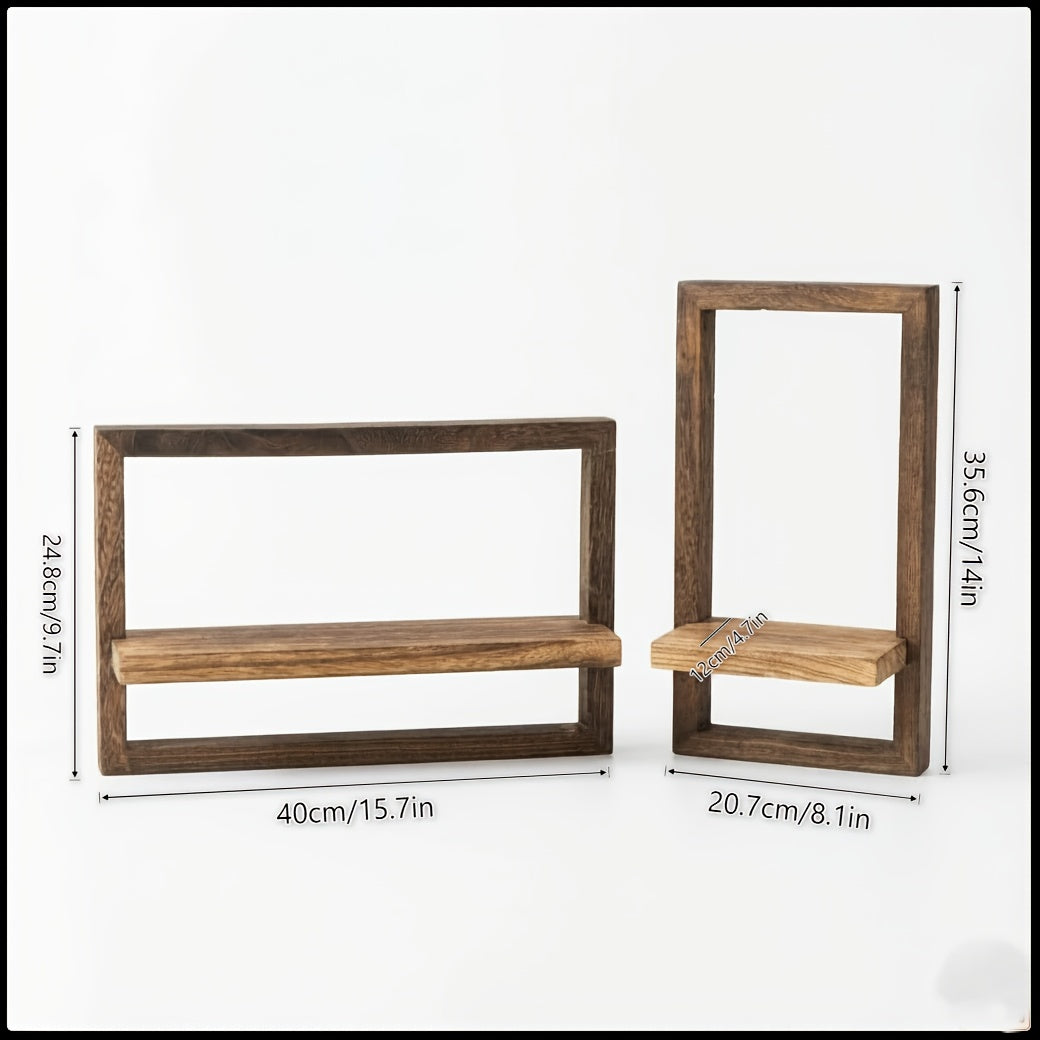 A Set of 2 Paulownia Wood Floating Shelves - Rich Brown Horizontal and Vertical Rectangular Racks for Home Decor, Small Ornament Storage for Living Room\u002FBedroom\u002FBathroom
