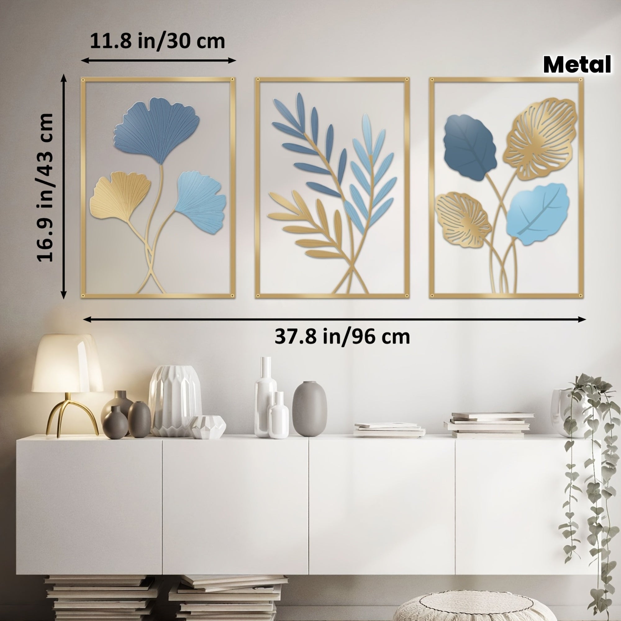 3pcs Metal Colored Statue Wall Decoration, Painted Ginkgo, Monstera, Olive Branch Plant Wall Decoration, Living Room, Bedroom, Bathroom, Office, Apartment Art Decoration, Wall Decoration, Room Decoration, New Home Decoration, Home Decoration
