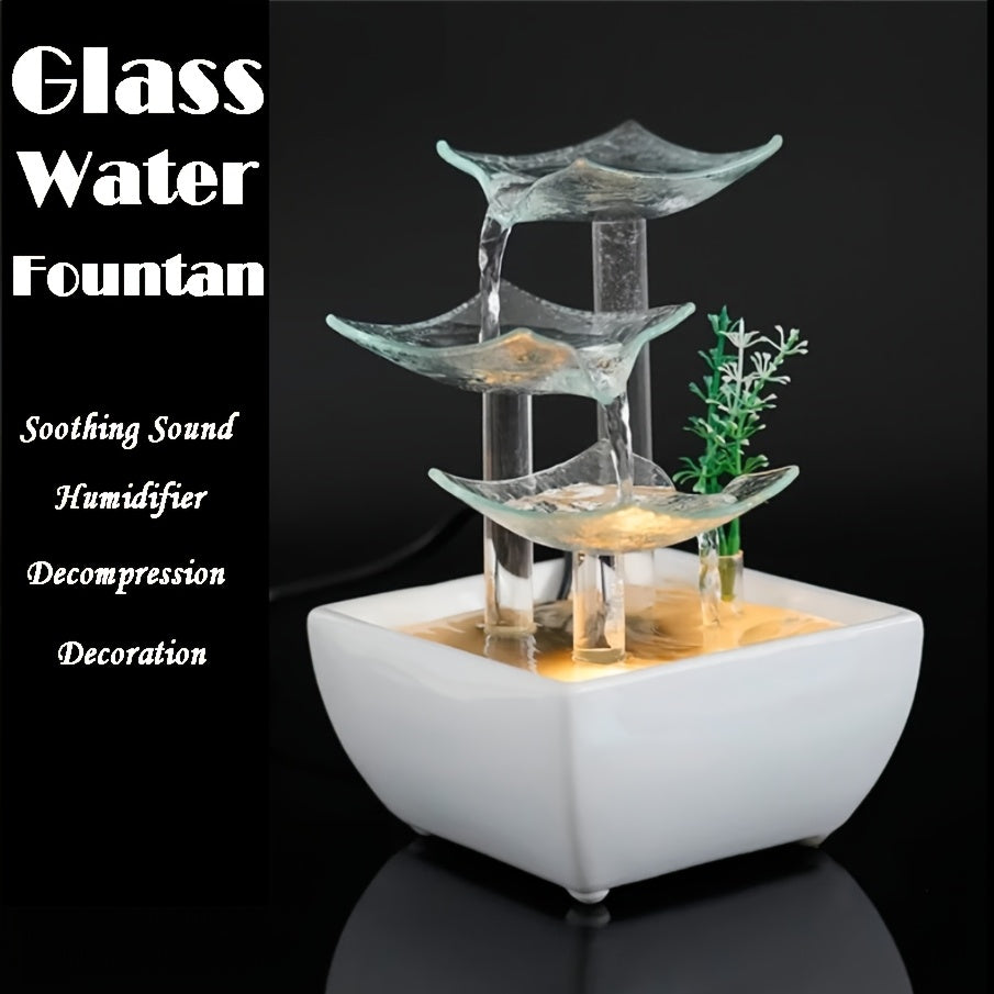 1pc Glass Tabletop Fountain Fiberglass And Ceramic Material Office Tabletop Water Fountain Elegant Ceramic Water Fountain for Home Decoration Glass Water Fountain with Nice LED Business Gifts Decoration Fountain for Tabletop And for Home Decoration