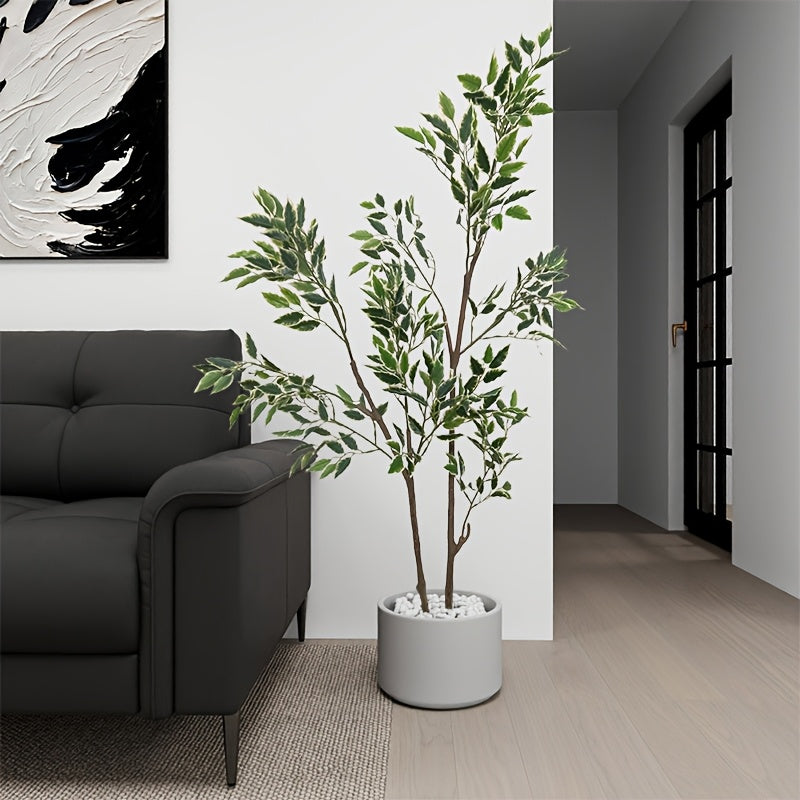 Nordic-Inspired Faux White Fig Tree, a High-End Luxury Decorative Piece for Indoor Living Rooms, Large Floor-Standing Ornament, Simulating Greenery with a White-Edged Fig Potted Plant
